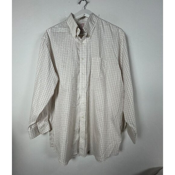 Brooks Brothers Madison Mens White Grid Check Button-Down Dress Shirt Size17-33 - Picture 1 of 8